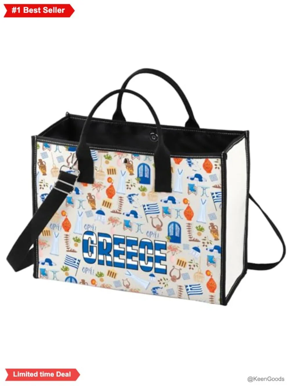 Canvas Tote Bag Greece Flag Hellenic Republic Travel Shoulder Bag